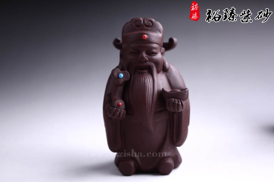 紫砂杂件 福禄寿紫泥