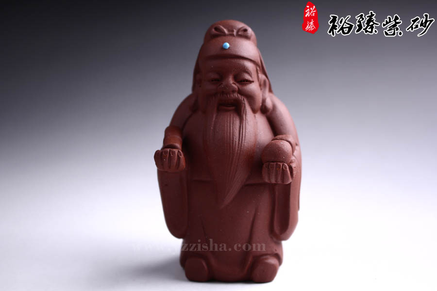 紫砂杂件 福禄寿红泥