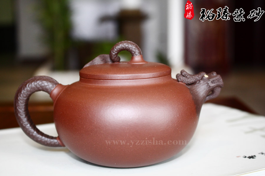高工冯云华紫泥红皮龙双色玲珑壶 反面图